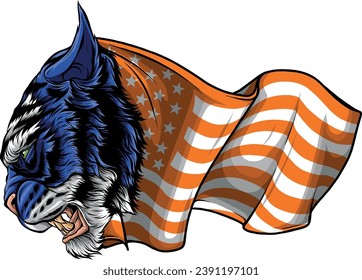illustration of tiger head and American flag.