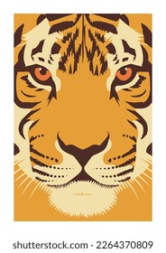 Illustration of Tiger head art print poster  in vector flat color style