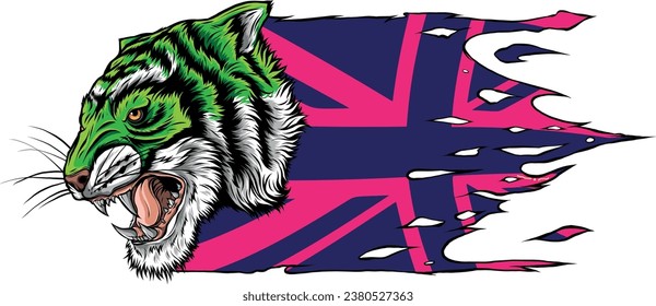 illustration of tiger head with British flag