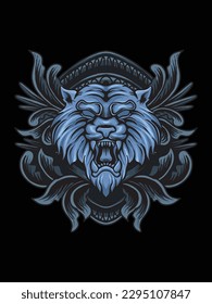 illustration tiger head with engraving ornament, suitable for tshirt design