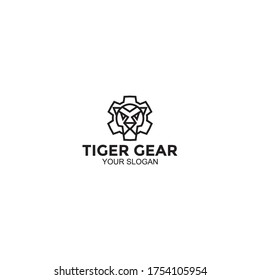 illustration of tiger head logo and gear icon for companies such as automotive, industry, industrial machinery, automotive products, machine tools, and others