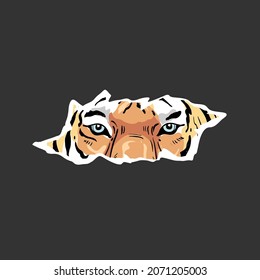 Illustration of a tiger head. Scratch or cut through black background