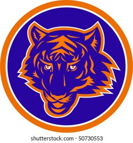 illustration of a tiger head set inside a circle.