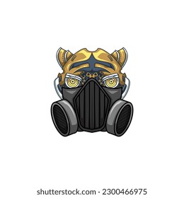 illustration of a tiger head using a gas mask