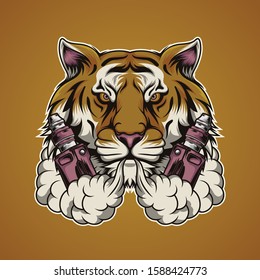 Illustration of tiger head vaping