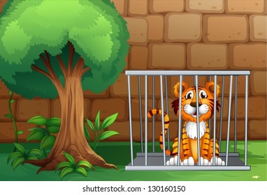 Illustration of a tiger inside the animal cage