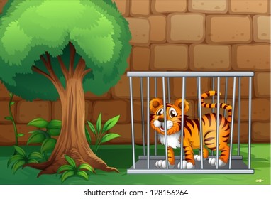 Illustration of a tiger inside a steel cage