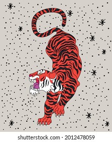 An illustration of a tiger inspired by vintage tattoo artwork.