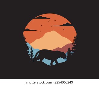 Illustration of tiger and jungle silhouette