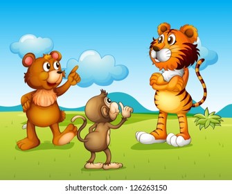 Illustration of a tiger, a monkey and a rat