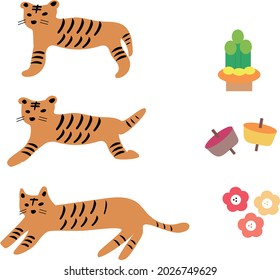 Illustration of tiger and New Year decorations