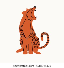 Illustration of a tiger on an isolated background. Dusty pastel colors. Modern flat style