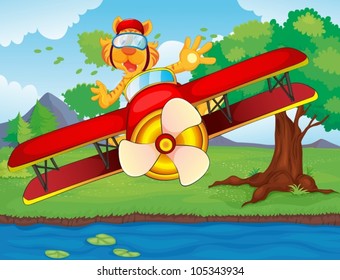 Illustration of a tiger in a plane