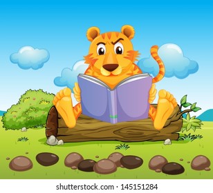 Illustration of a tiger reading a book seriously