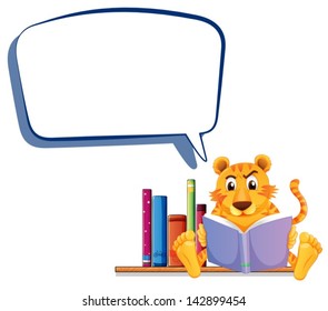 Illustration of a tiger reading with an empty callout on a white background