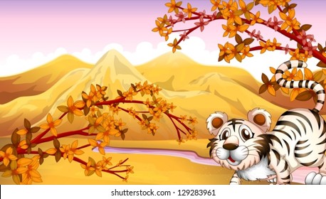 Ilustración de un tigre con un río en la parte posterior