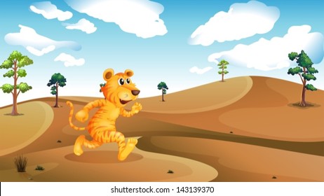 Ilustración de un tigre corriendo por el desierto