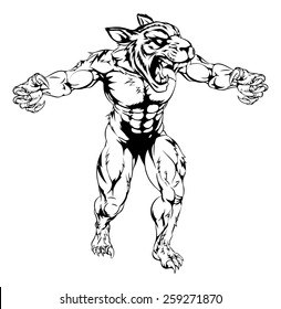 An illustration of a Tiger scary sports mascot with claws out