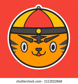 illustration of tiger and sincai hat in chinese new year celebration