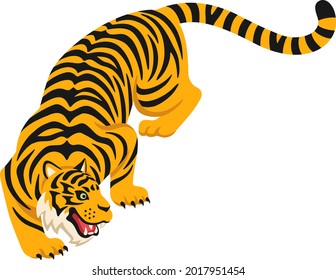 Illustration of tiger threatening low posture