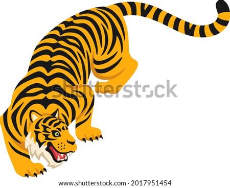 Illustration of tiger threatening low posture