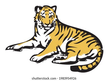 Illustration of a tiger with a touch of a brush. Vector illustration on white background.