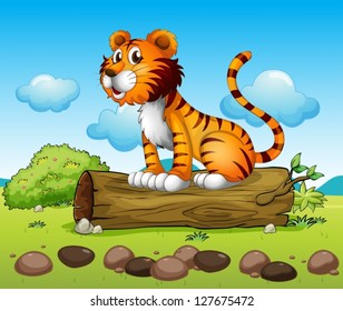 Illustration of a tiger and the trunk of a tree