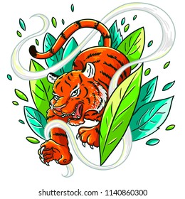 Illustration of a tiger in a vector. Ideal for printing on T-shirts, posters and other print media. And also as a tattoo and a web.