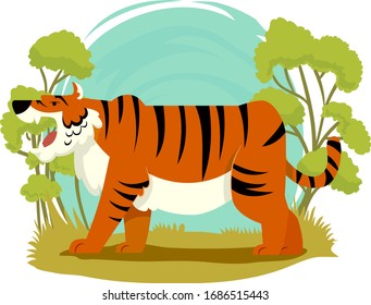 Ilustración de un tigre caminando por el bosque