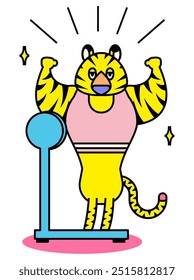 Illustration of a tiger who goes on a diet and maintains proper weight management