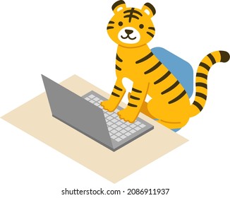 Illustration of a tiger working with a laptop