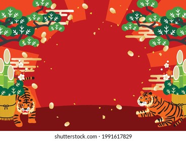 Illustration of Tigers with lucky charm background for New Year's Day.