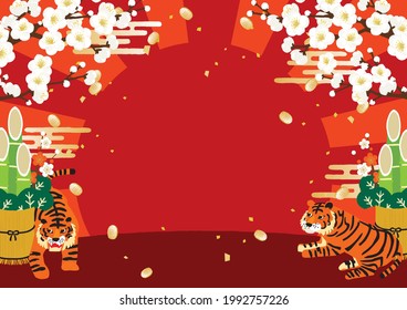 Illustration of Tigers with lucky charm background for New Year's Day.