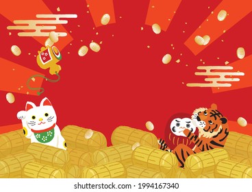 Illustration of Tigers with lucky charm background for New Year's Day.