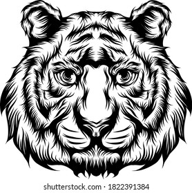 The illustration of the tiger's single head for the tattoo ideas