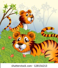 Illustration of tigers in the woods