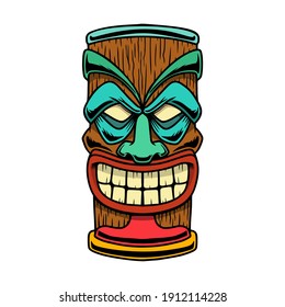 Illustration of tiki idol. Design element for logo, label, sign, poster. Vector illustration