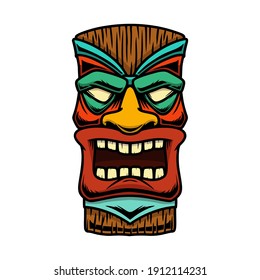 Illustration of tiki idol. Design element for logo, label, sign, poster. Vector illustration