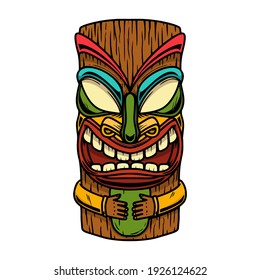 Illustration of tiki idol. Design element for logo, label, sign, poster. Vector illustration