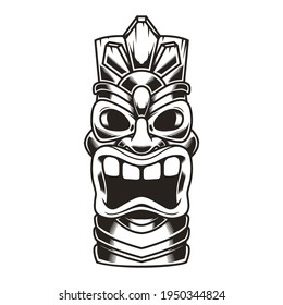 Illustration of tiki idol. Design element for logo, label, sign, poster. Vector illustration