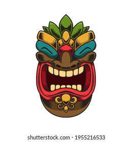 Illustration of tiki idol. Design element for logo, label, sign, poster. Vector illustration