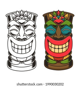 Illustration of tiki idol. Design element for logo, label, sign, poster. Vector illustration
