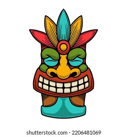 Illustration of tiki idol. Design element for poster, card, banner, emblem, sign. Vector illustration