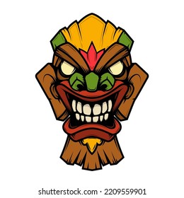 Illustration of tiki idol. Design element for poster, card, banner, emblem, sign. Vector illustration