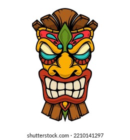 Illustration of tiki idol. Design element for poster, card, banner, emblem, sign. Vector illustration