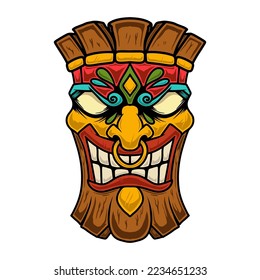 Illustration of tiki idol. Design element for poster, card, banner, emblem, sign. Vector illustration