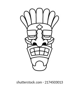 Illustration of tiki idol in monochrome style. Design element for poster, card, banner, emblem, sign. Vector illustration