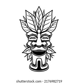 Illustration of tiki idol in monochrome style. Design element for poster, card, banner, emblem, sign. Vector illustration