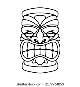 Illustration of tiki idol in monochrome style. Design element for poster, card, banner, emblem, sign. Vector illustration