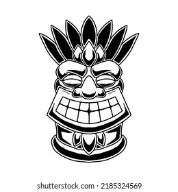 Illustration of tiki idol in monochrome style. Design element for poster, card, banner, emblem, sign. Vector illustration